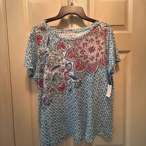 Talbots Blue and Red Floral Women's Blouse
